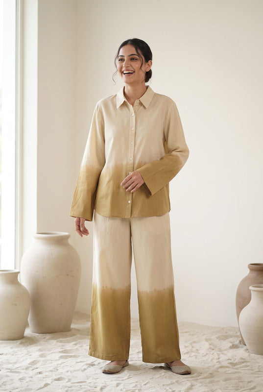 Beige & Mustard Ombre Cotton Flex Co-Ord Set