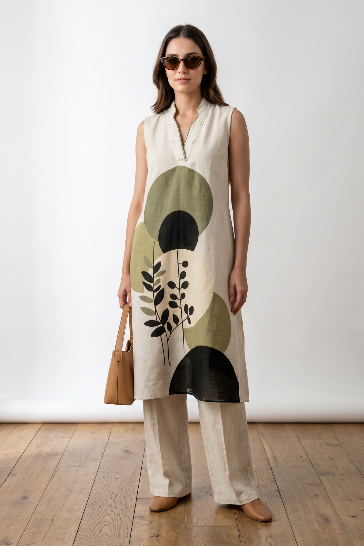 Off White Abstract Botanical Printed Top & Palazzo Cotton Flex Co-ord Set
