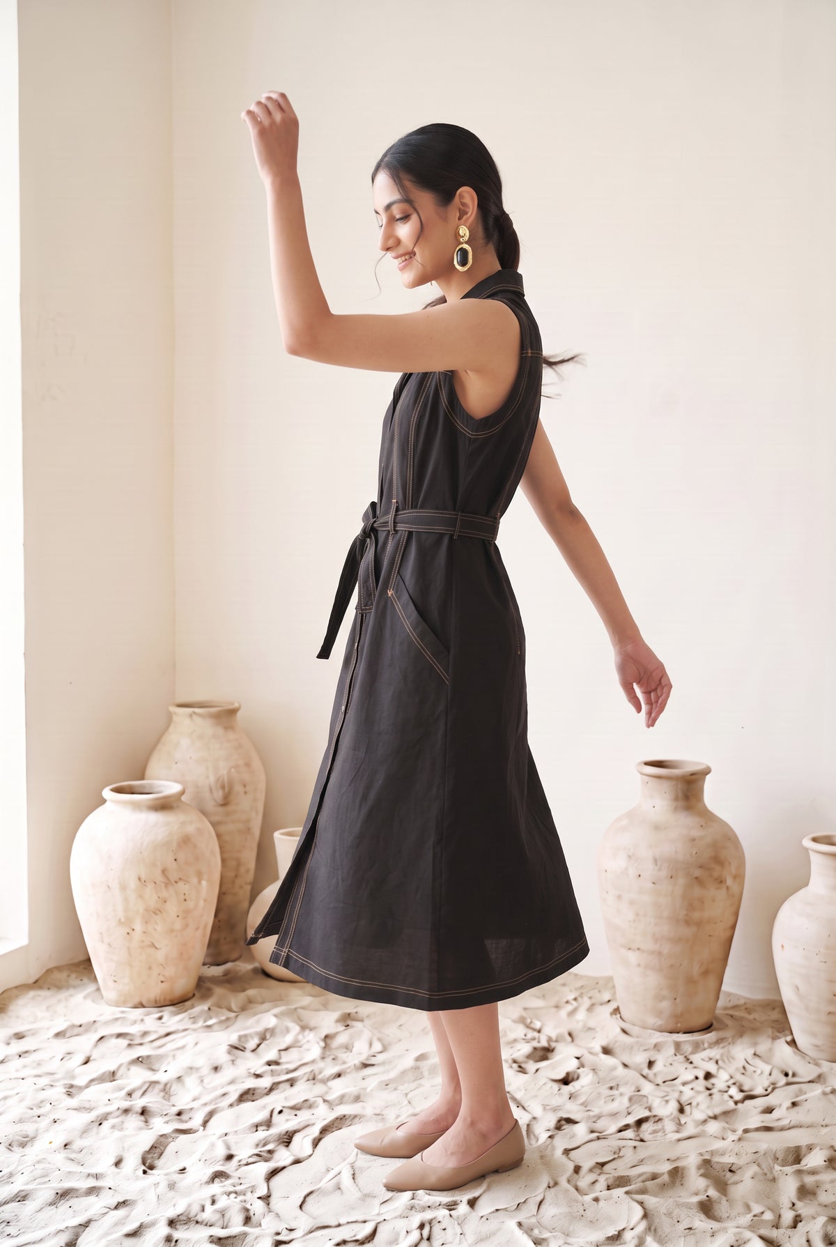 Black Cotton Flex Dress
