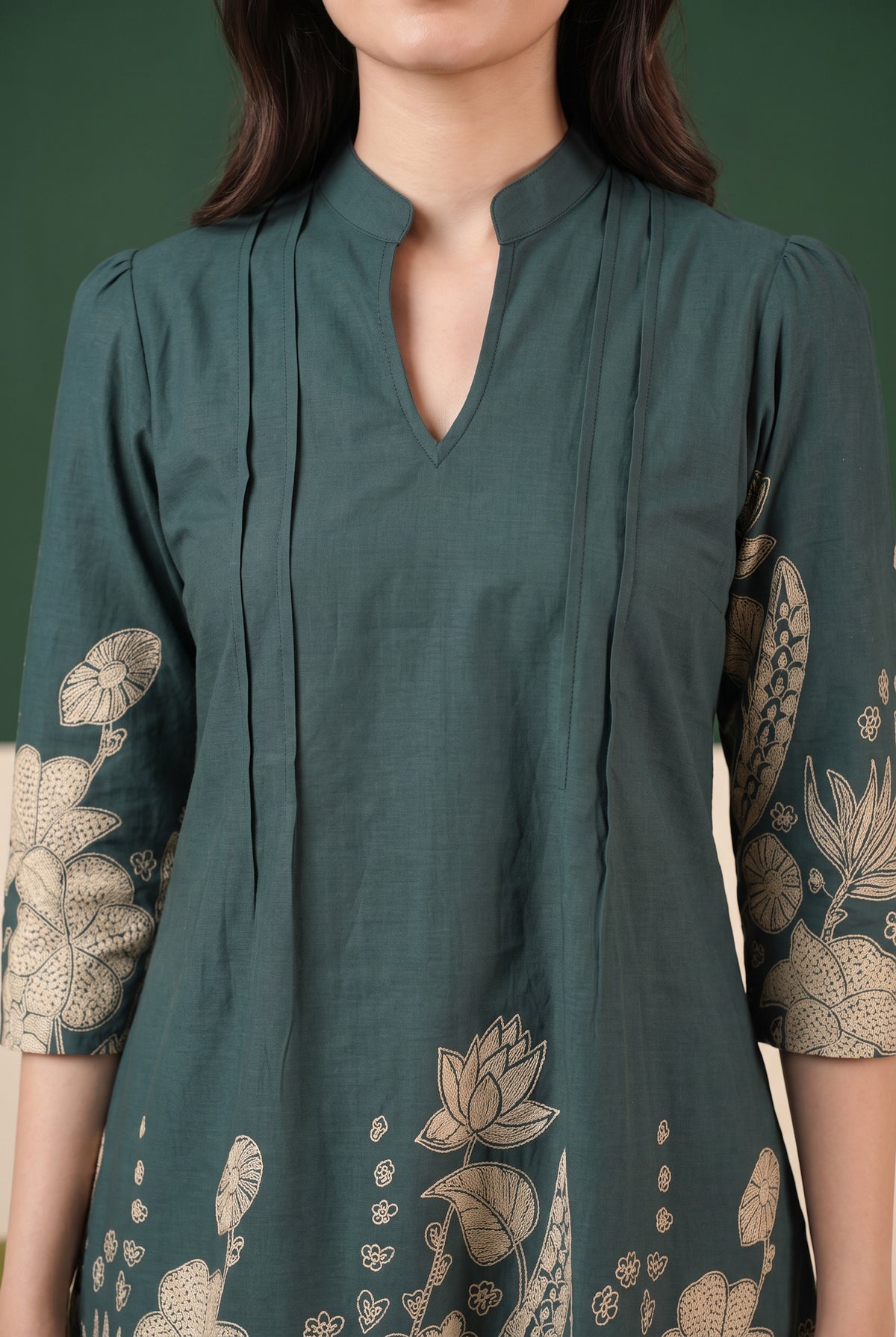 Teal Green Floral Statement Printed Cotton Co-ord Set