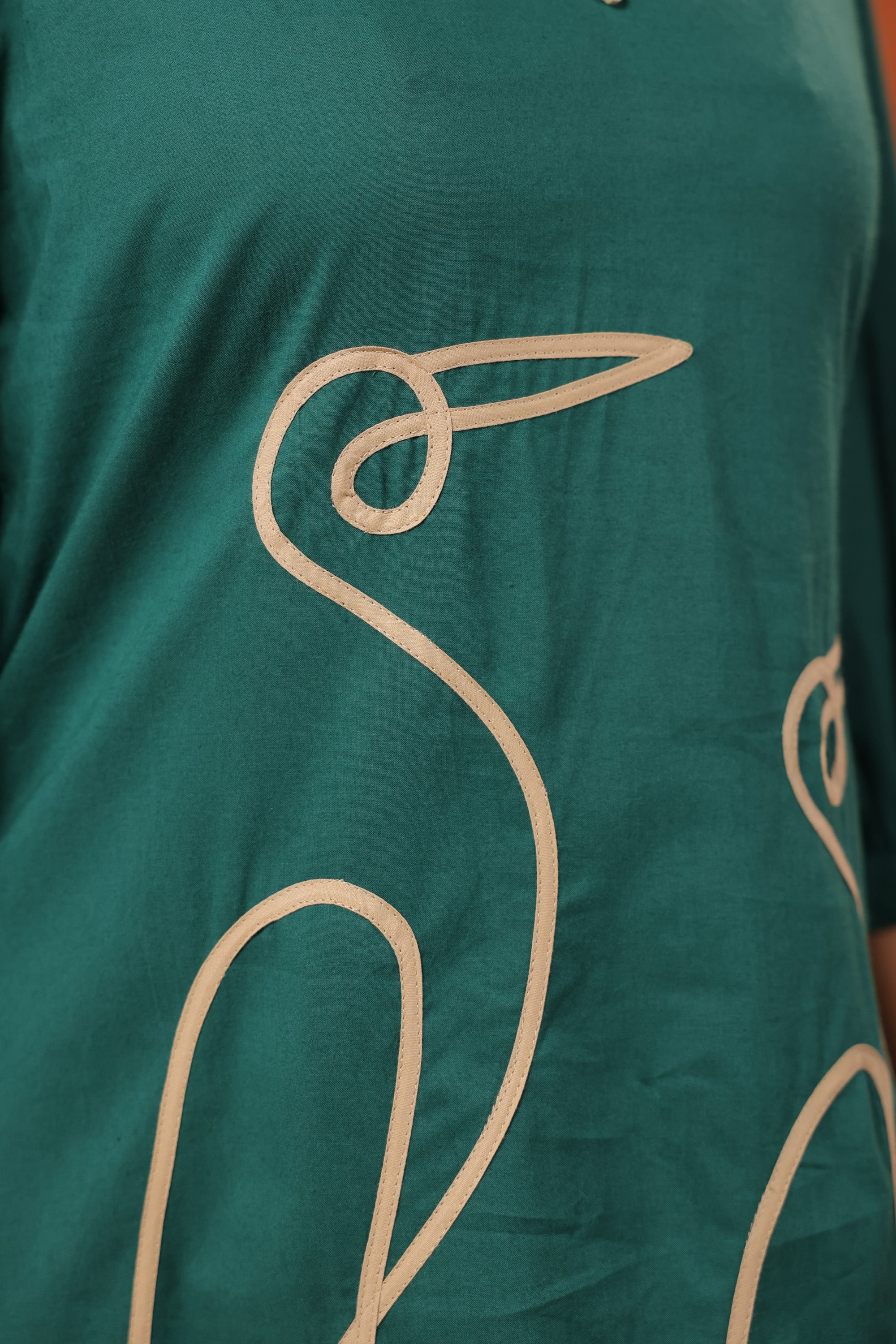 Green Abstract Bird Embroidered Cotton Top Palazzo Co-ord Set