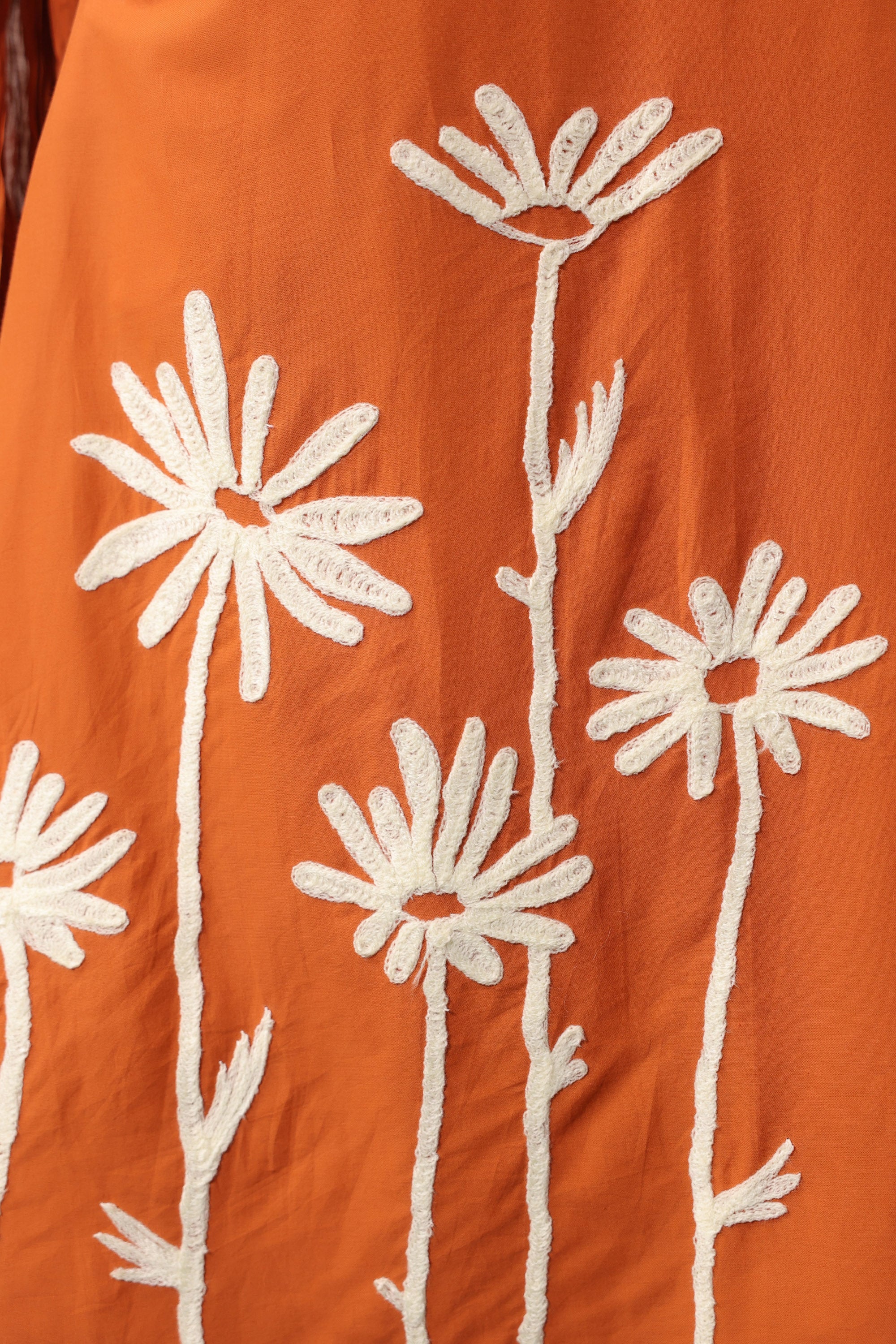 Rust Floral Embroidered Cotton Handwork Kurta Pant with Dupatta