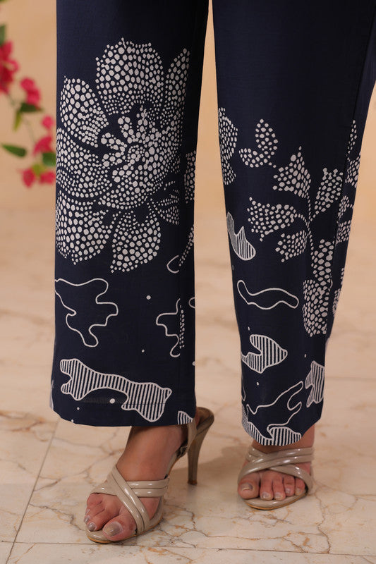 Navy Blue Elegant Floral Cotton Co-ord Set
