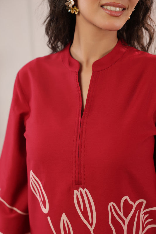 Red Statement Floral Printed Cotton Co-ord Set