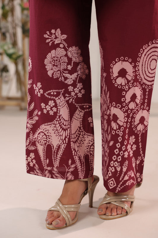 Wine Floral & Ethnic Printed Cotton Co-ord Set