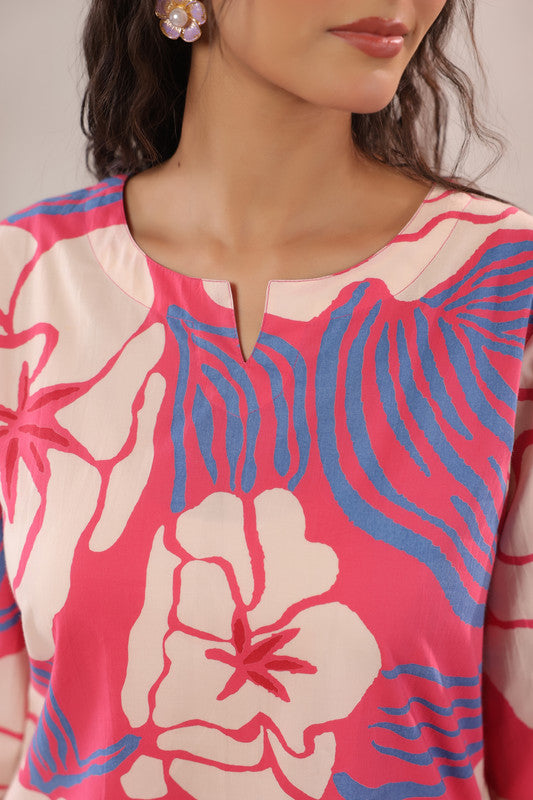Pink & Beige Large Designer Floral Printed Cotton Co-ord Set