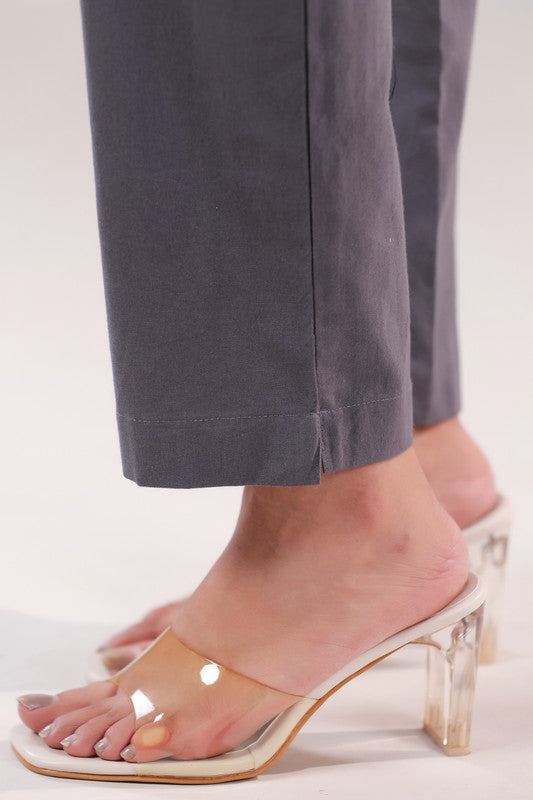 Elegant Solid Grey Ankle Length Straight Cotton Pants