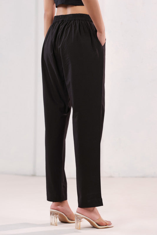 Classic Solid Dark Brown Ankle Length Cotton Pants