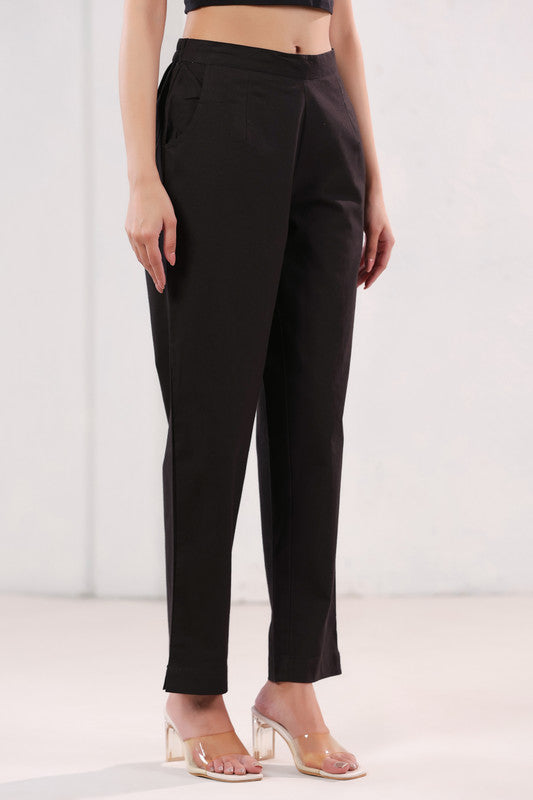 Classic Solid Dark Brown Ankle Length Cotton Pants