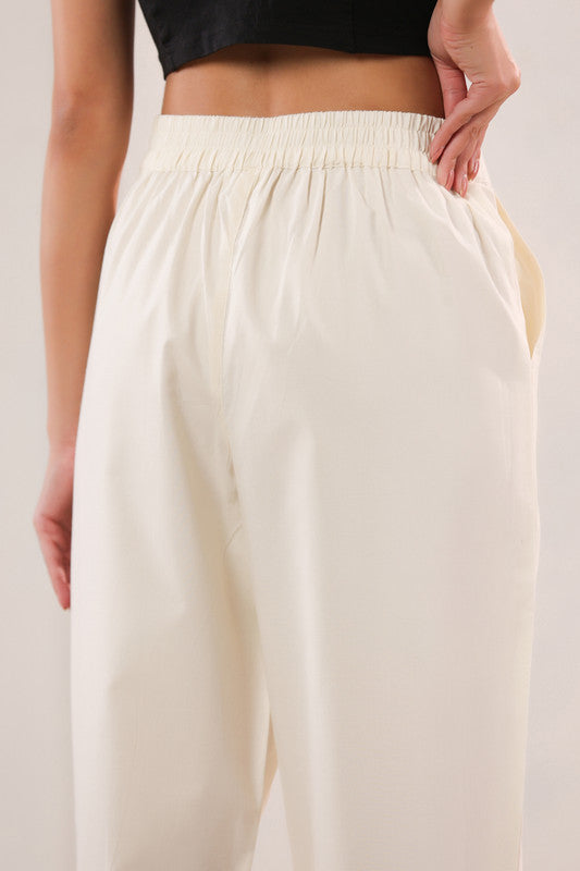 Solid Off-White High Waist Straight Fit Cotton Pants