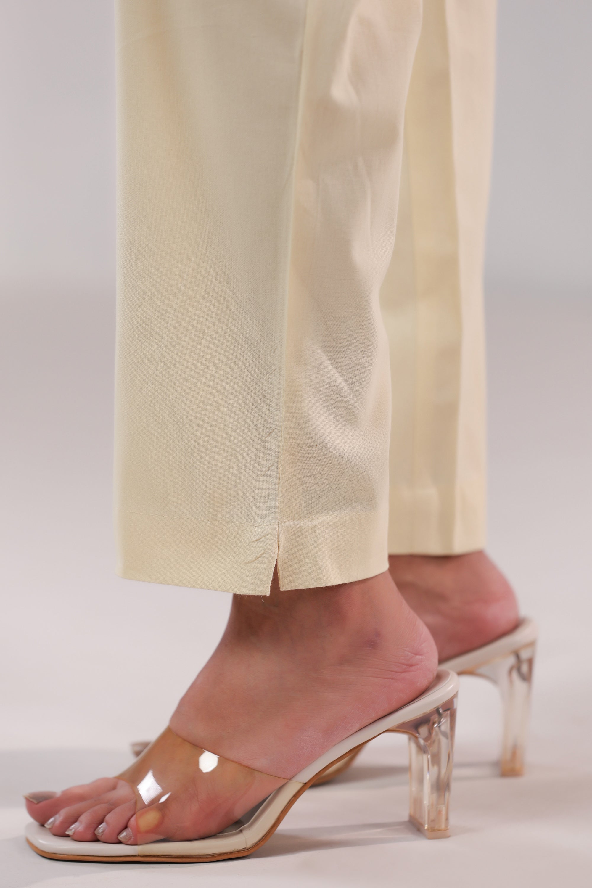 Solid Ivory Straight Fit Cotton Pants