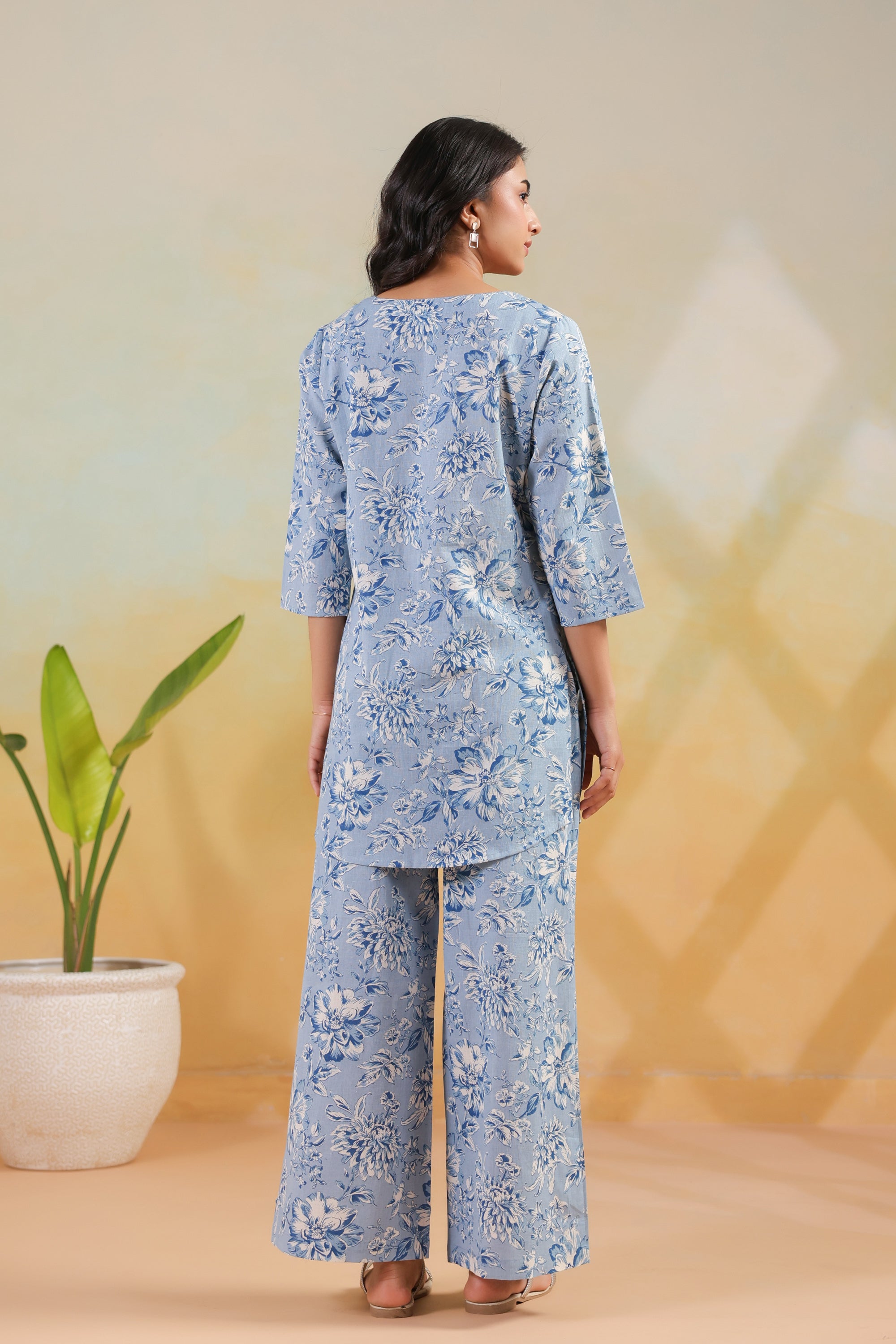 Blue Bloom Printed Cotton Flex Straight Fit Co-ord Set