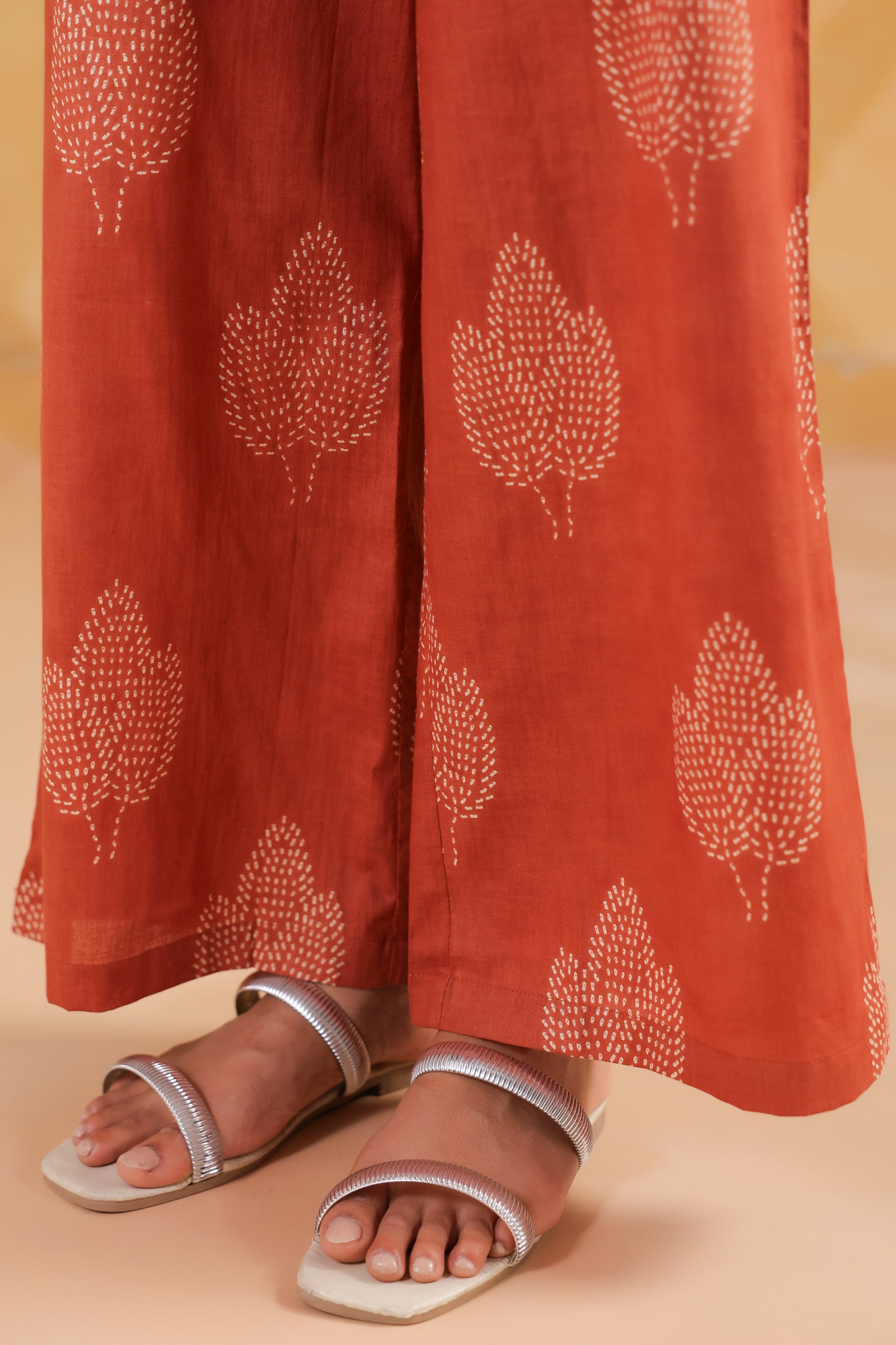 Rust Artisan Vertical Pattern Printed Cotton Co-ord Set