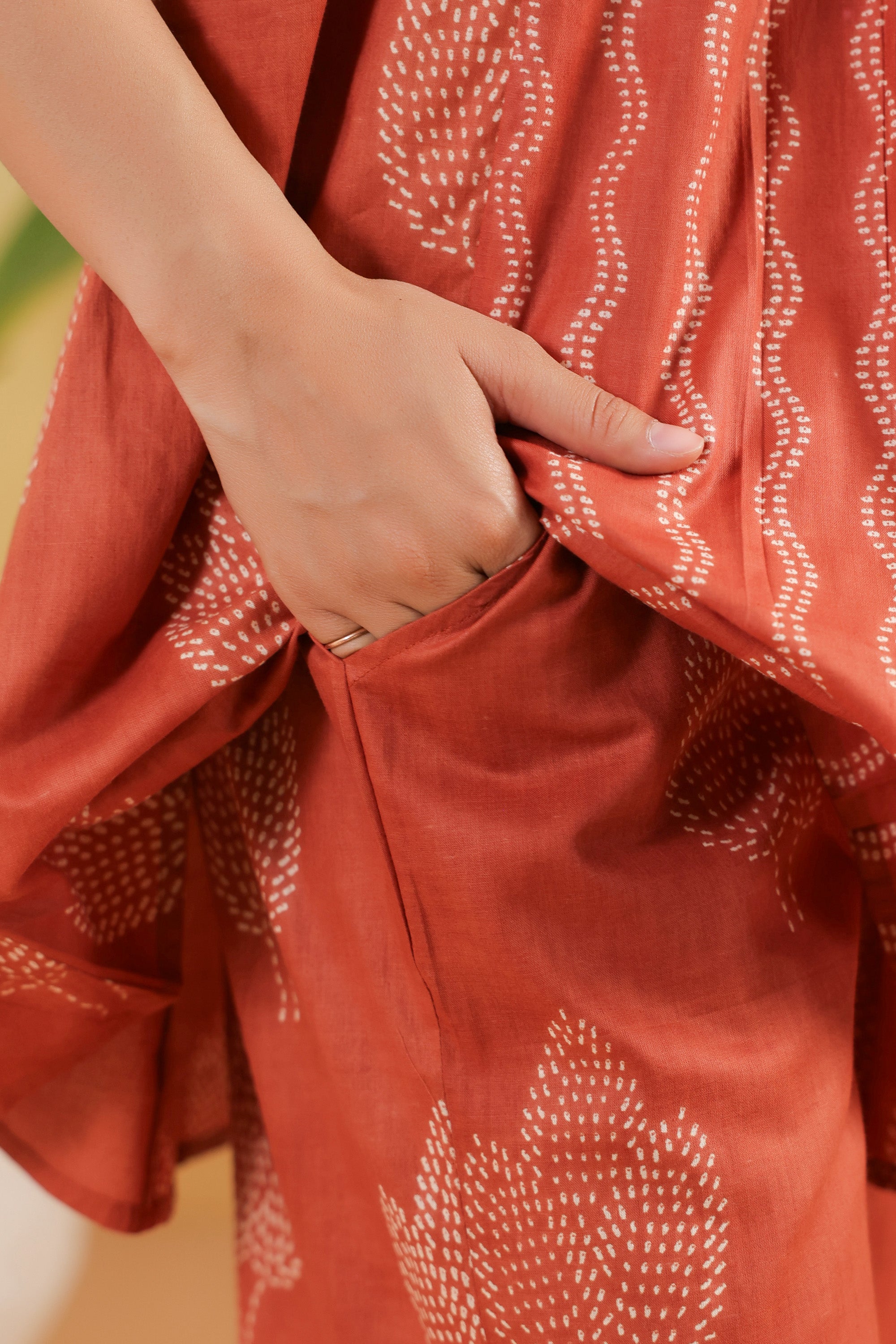 Rust Artisan Vertical Pattern Printed Cotton Co-ord Set