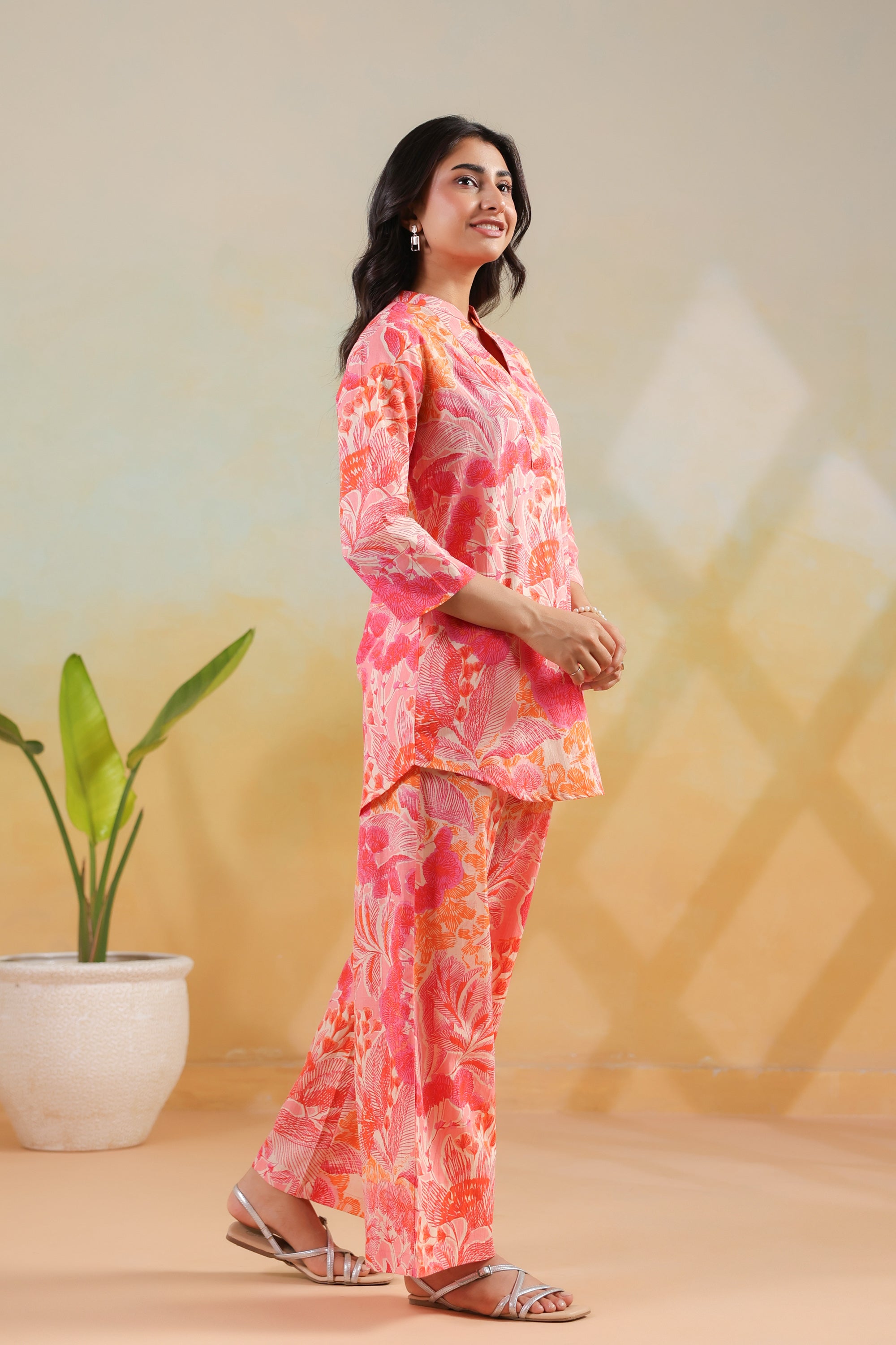 Multicoloured Blossom Tropical Printed Cotton Flex Co-ord Set