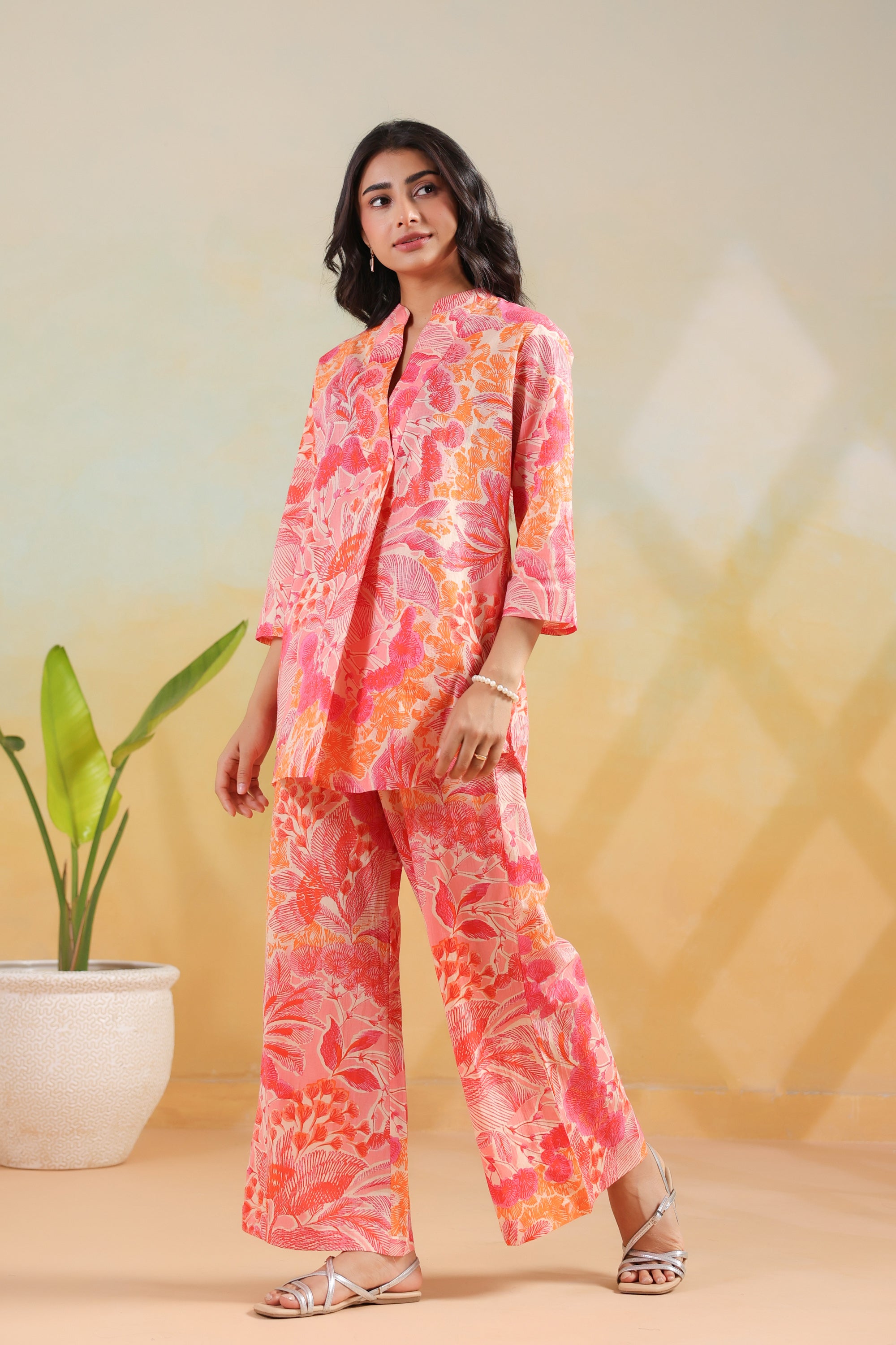 Multicoloured Blossom Tropical Printed Cotton Flex Co-ord Set