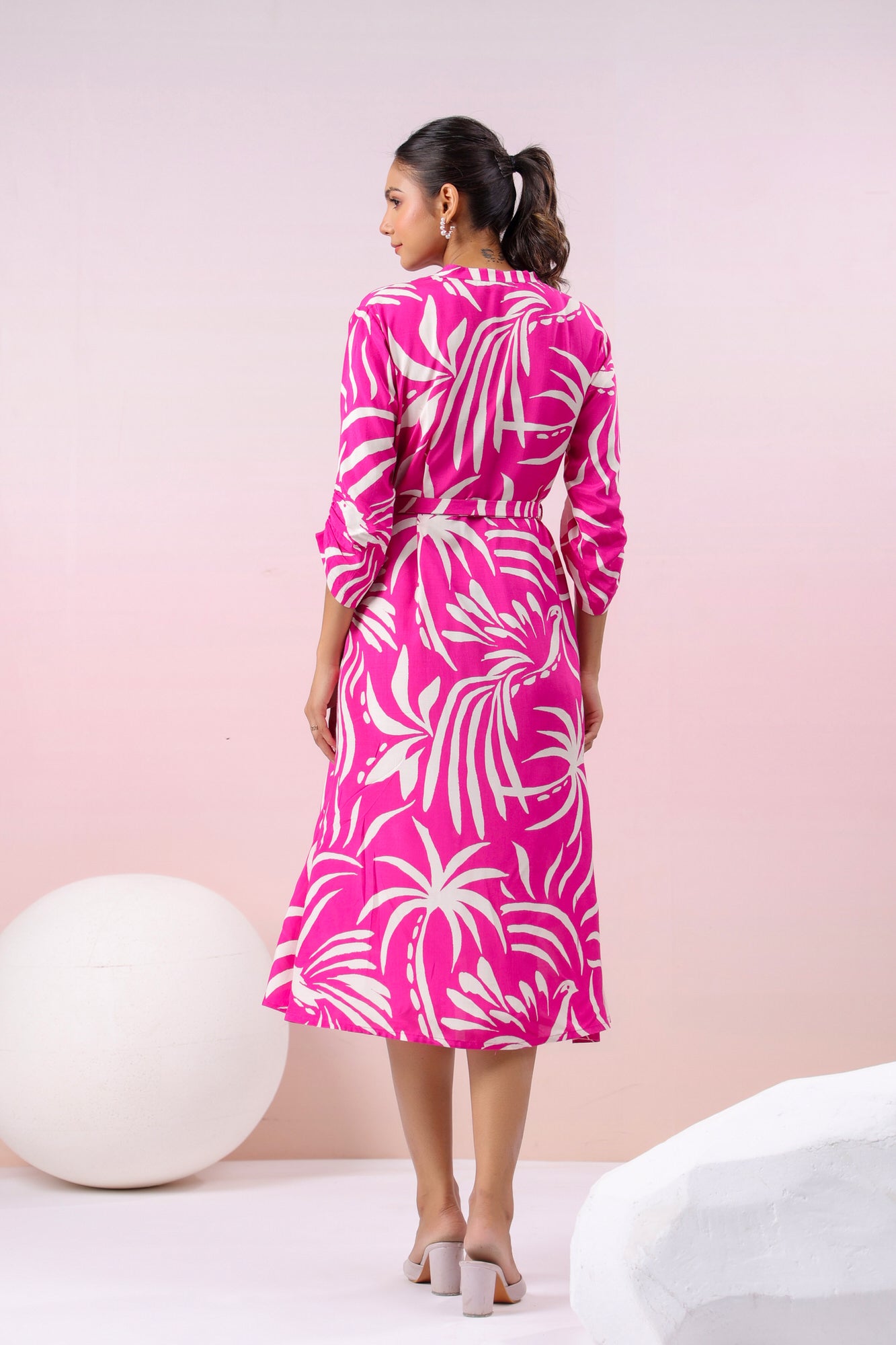 Palm Paradise Pink Russian Silk Dress