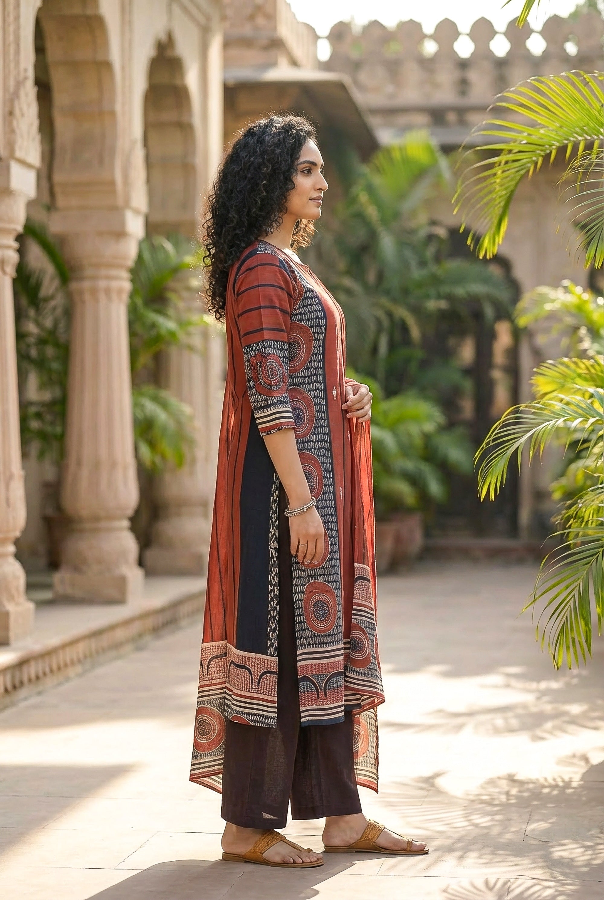 Classic Rust Red Ethnic Motif Printed Kurta Set with Dupatta