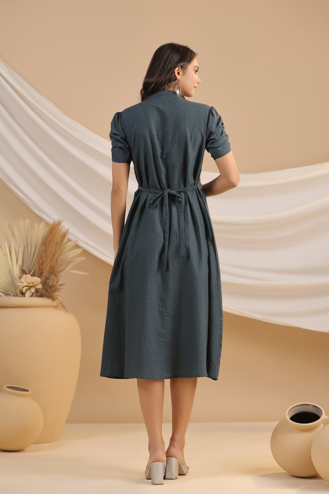 Greige Cotton Flex Pintuck Dress