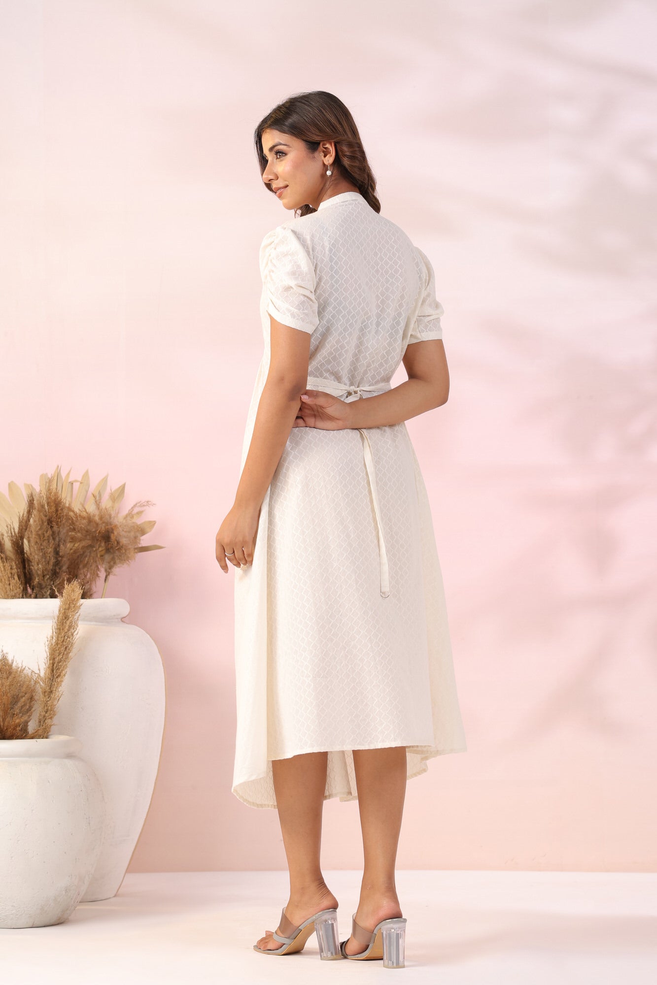 Ivory Cotton Flex Pintuck Dress