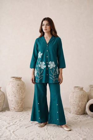 Teal Bloom Cotton Flex Co-Ord Set