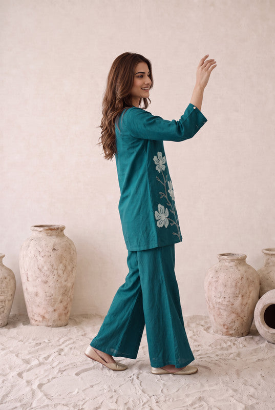 Teal Bloom Cotton Flex Co-Ord Set