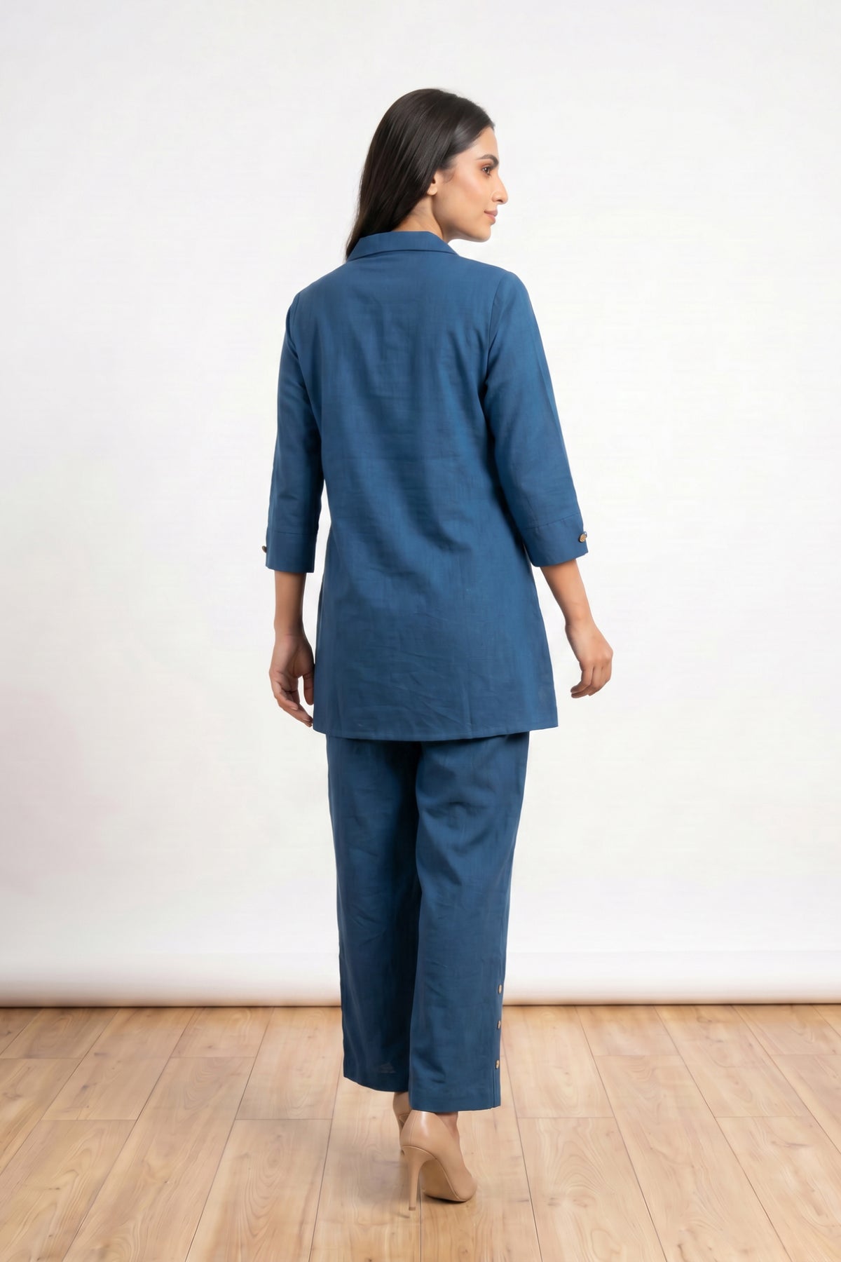 Teal Casual Chic Leaf Embroidered Cotton Co-ord Set