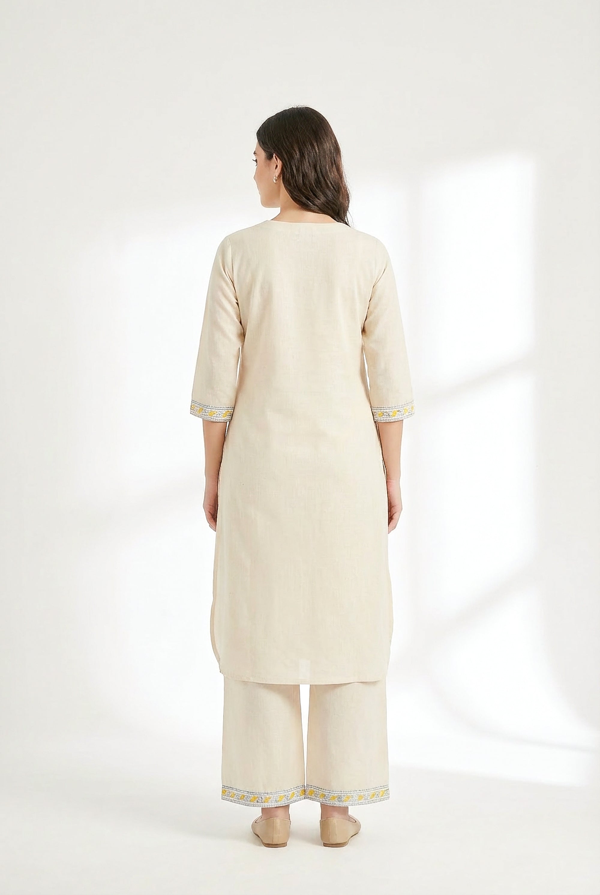 Classic Ivory & Mustard Botanical Printed Kurta Pant Set