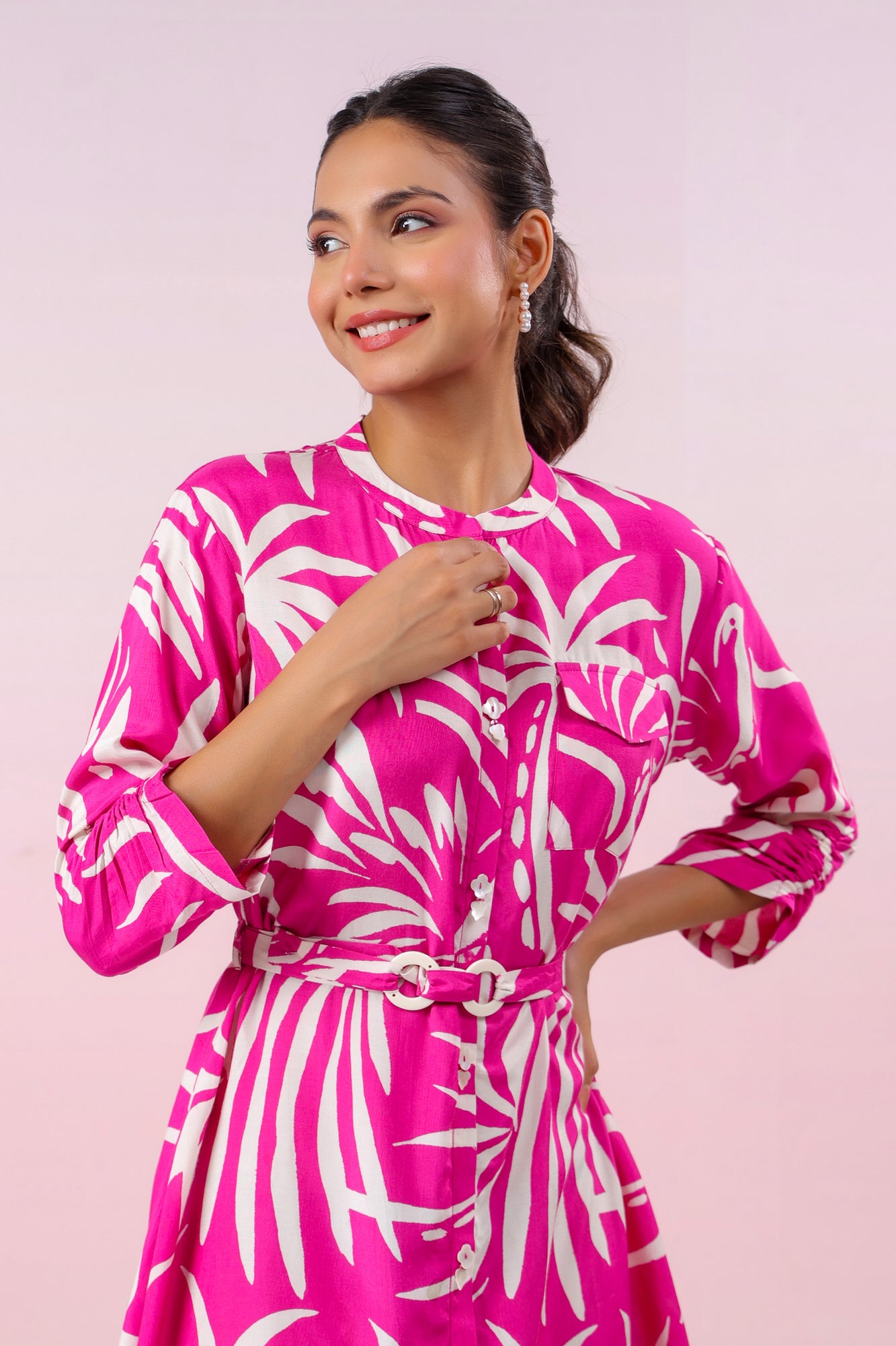 Palm Paradise Pink Russian Silk Dress