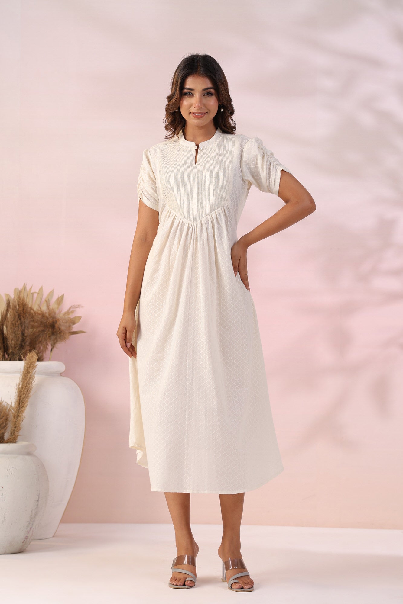 Ivory Cotton Flex Pintuck Dress