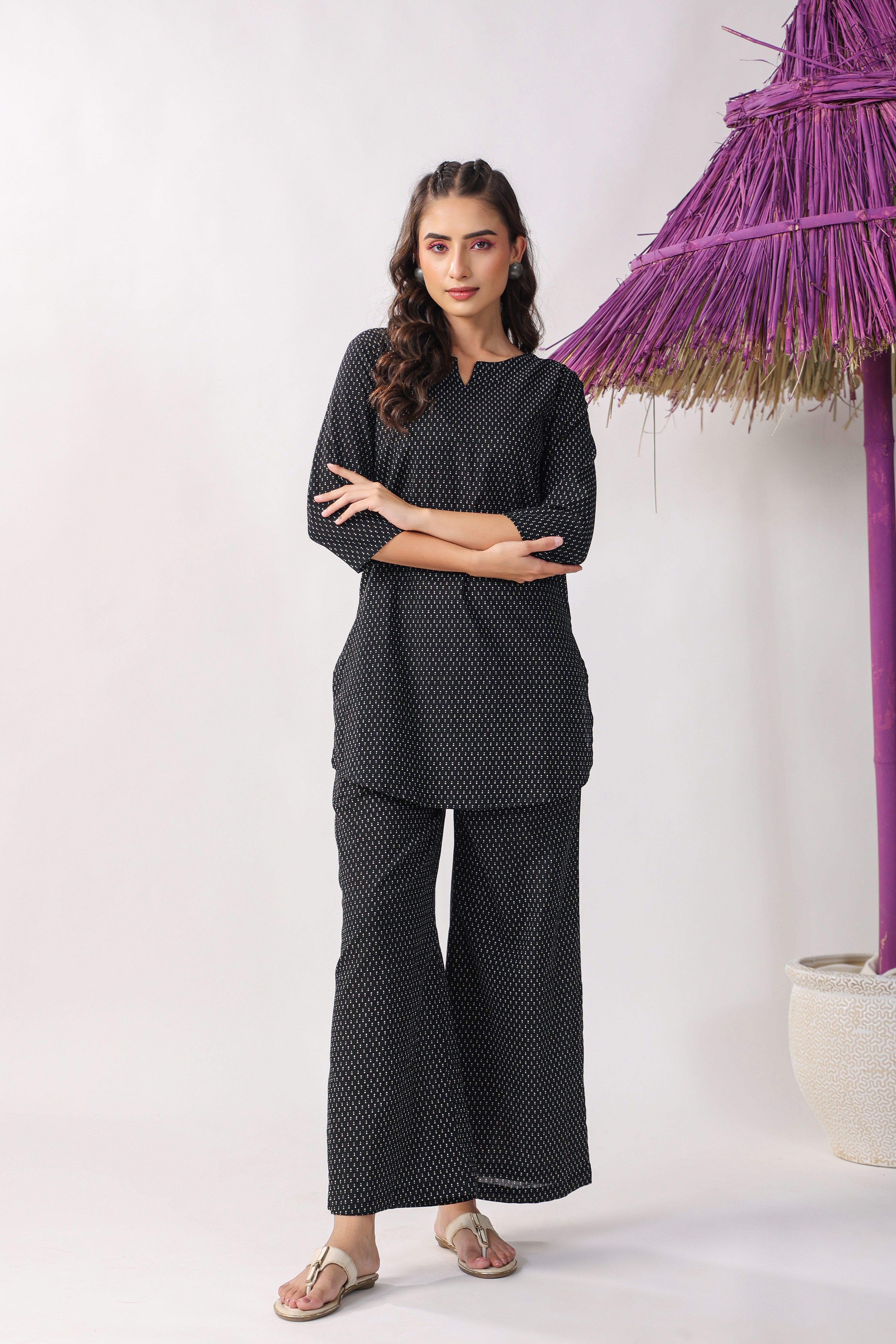 Black Buti On Cotton Palazzo Loungewear Set