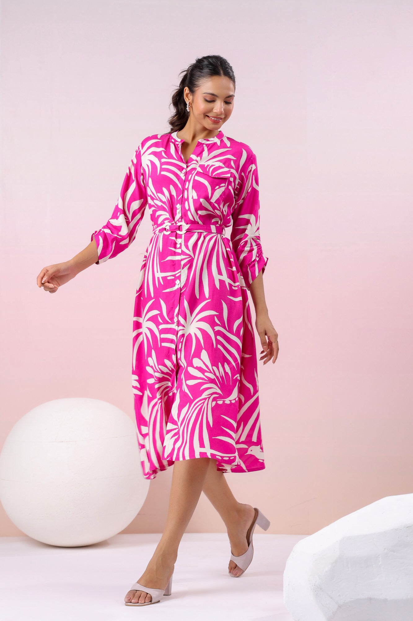 Palm Paradise Pink Russian Silk Dress