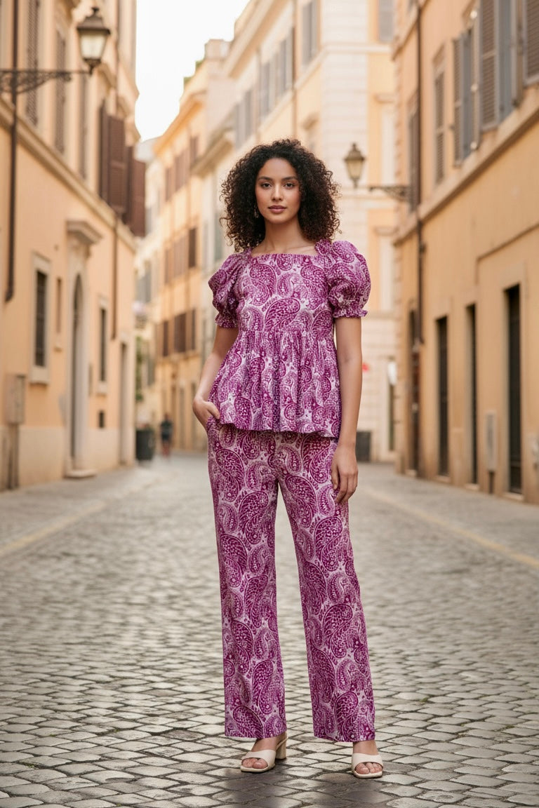 Orchid Paisley Peplum Cotton Co-ord Set