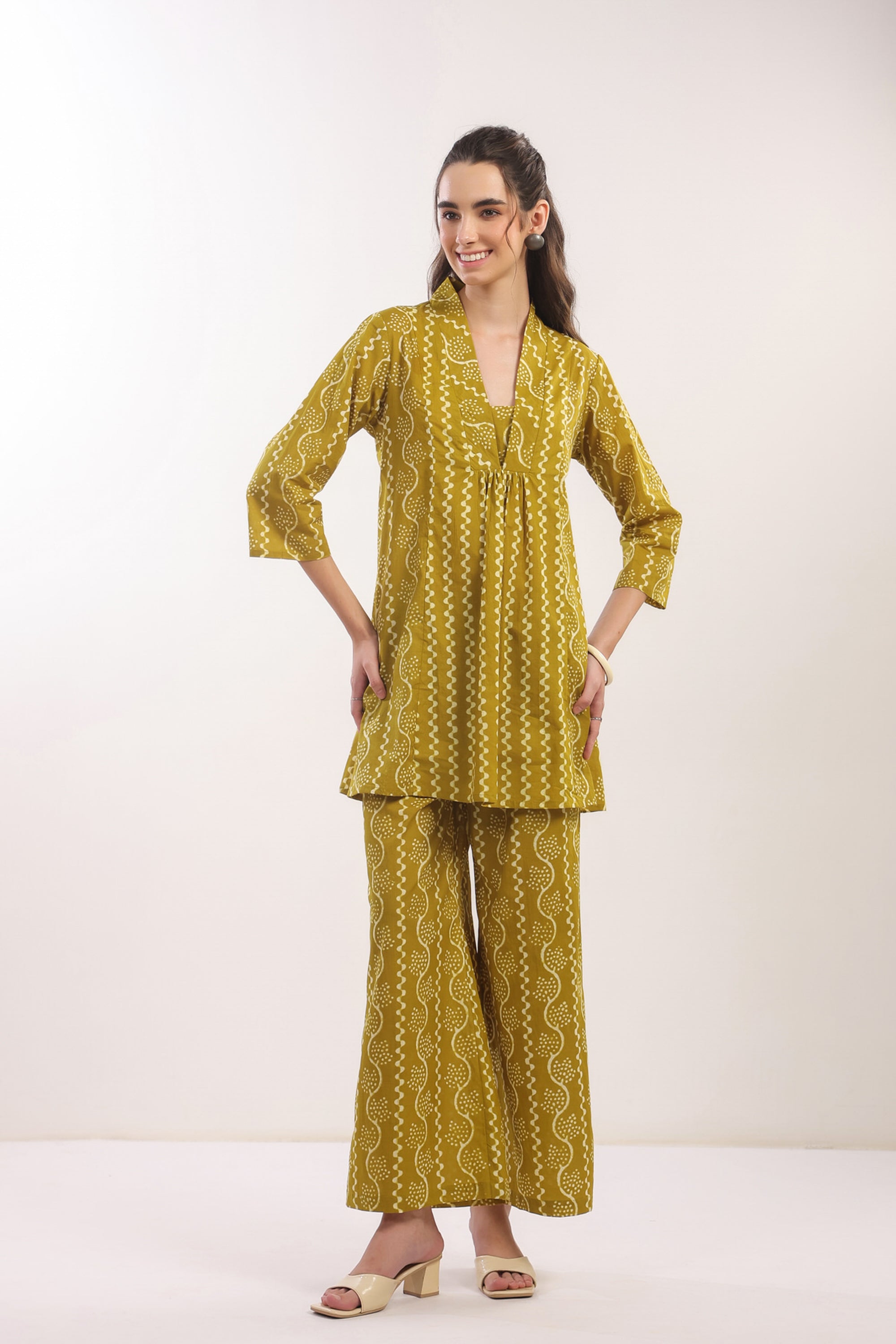Ethnic Mustard Yellow Printed Cotton Co-ord Set