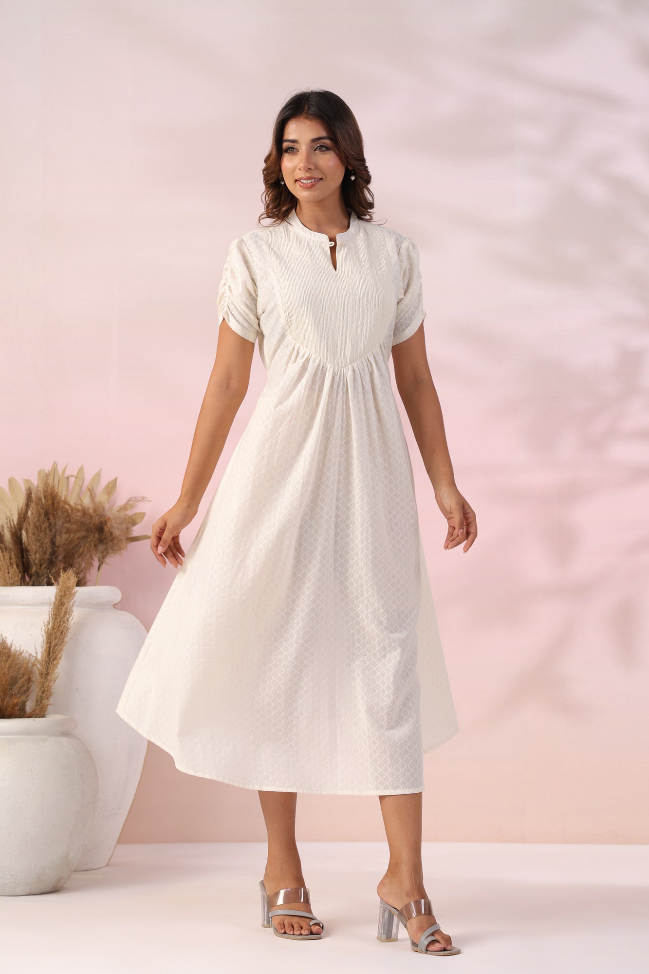 Ivory Cotton Flex Pintuck Dress