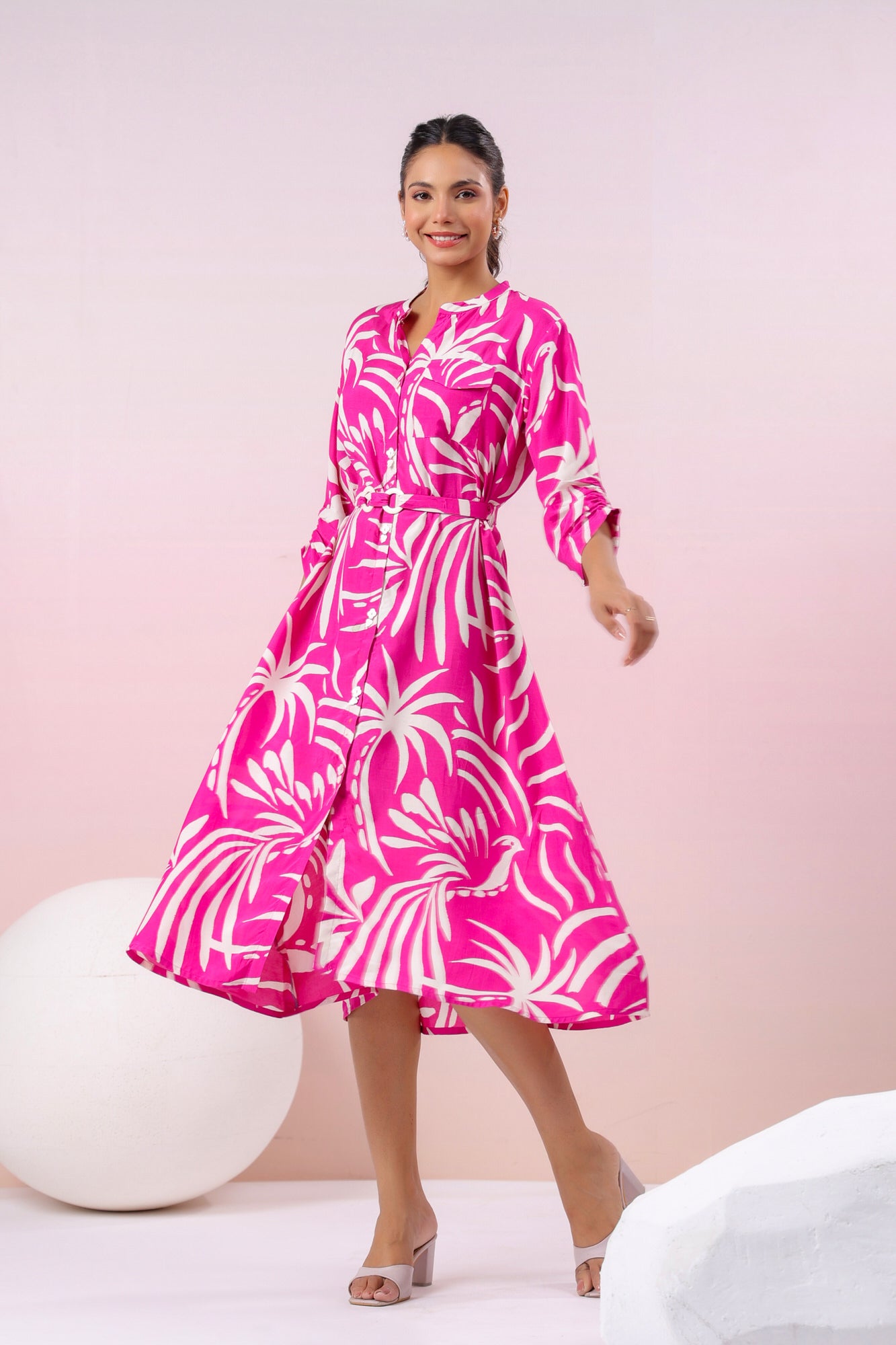 Palm Paradise Pink Russian Silk Dress