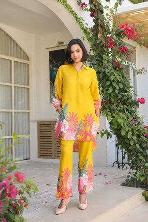 Yellow Punch Russian Silk Co-ord Set