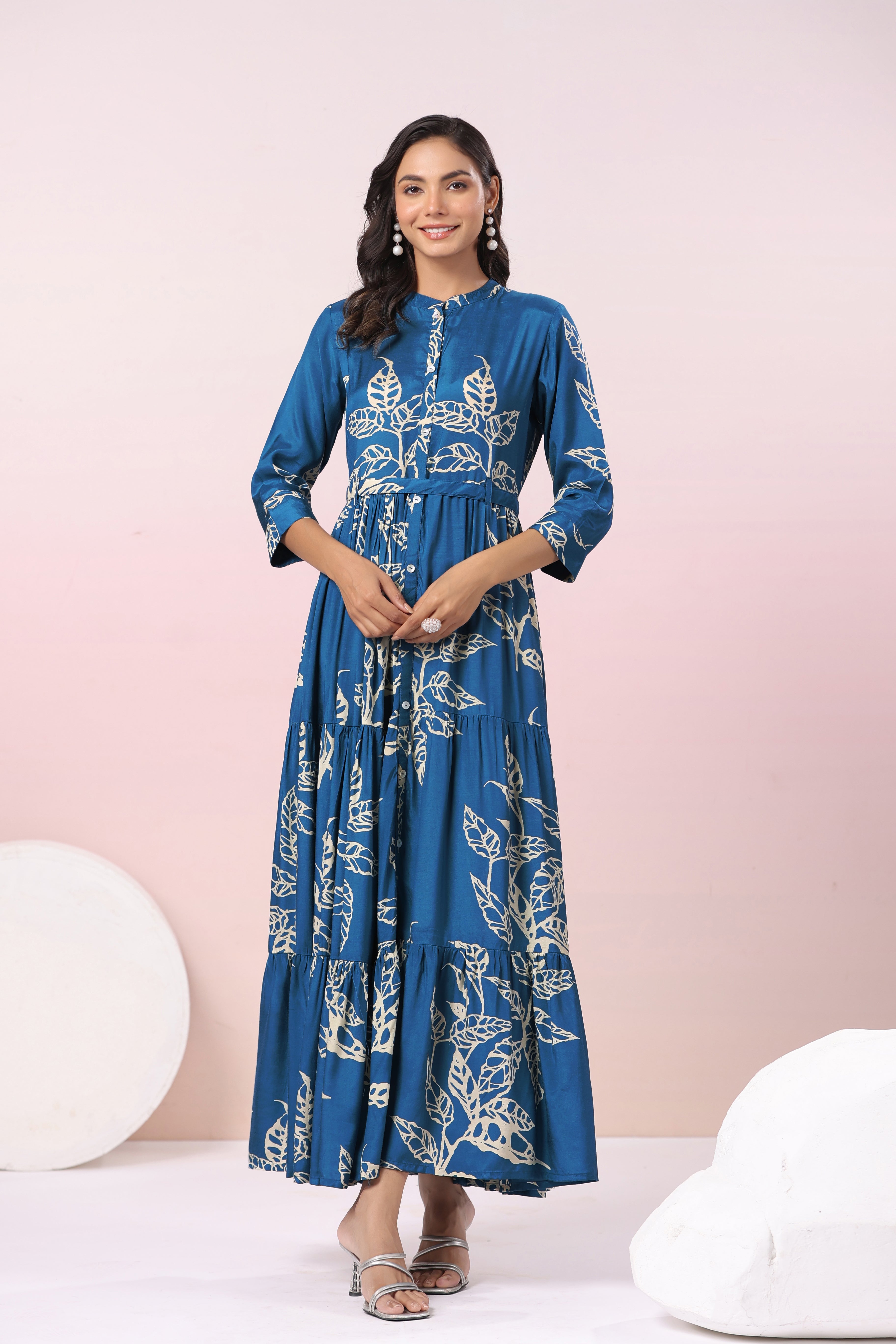 Azure Floral Elegance Dress