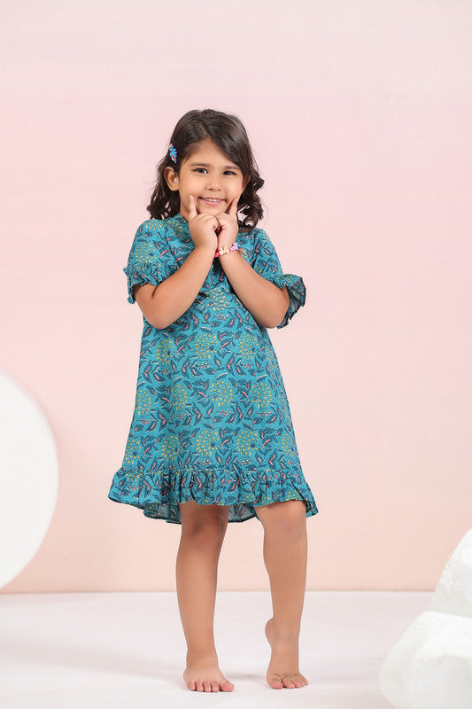 Azure Blossom Blue Cotton Kids Dress