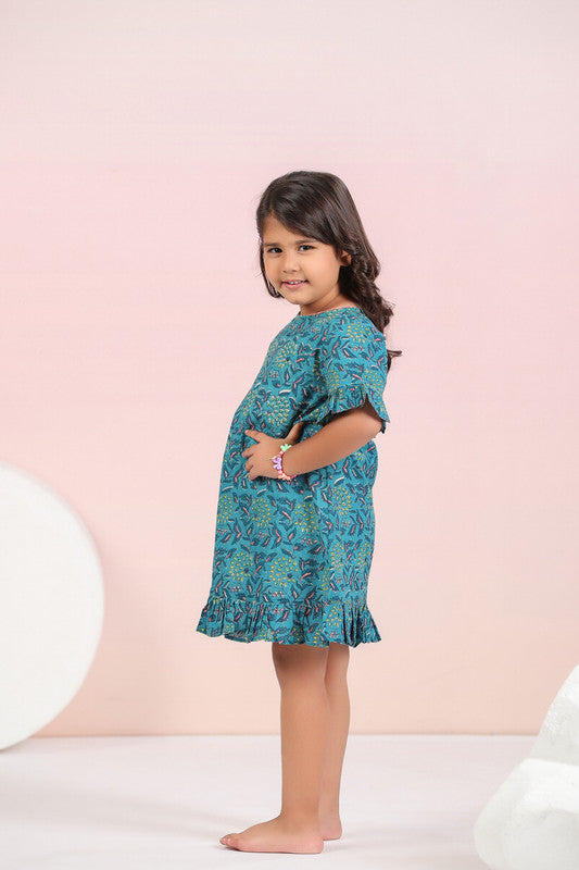 Azure Blossom Blue Cotton Kids Dress