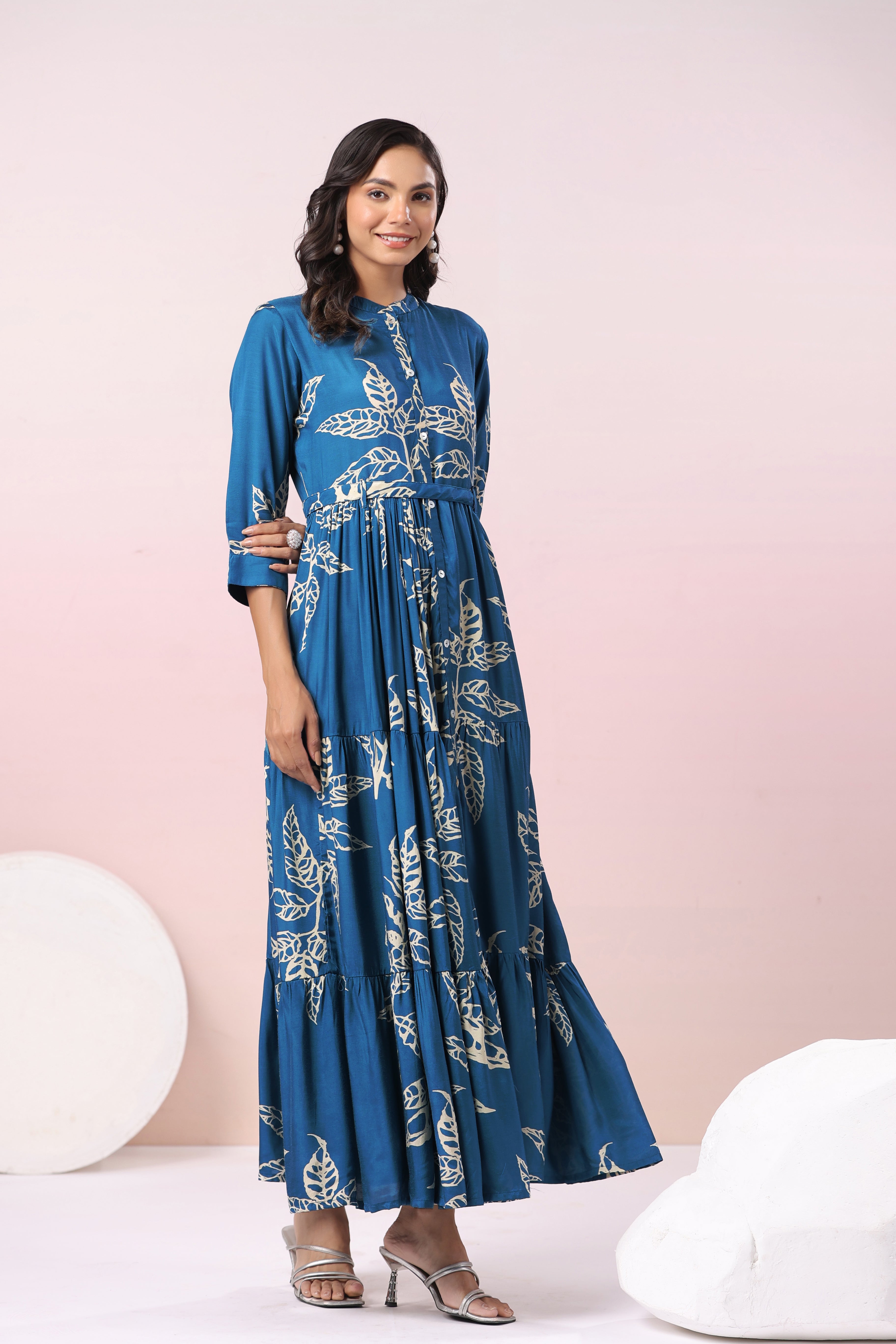 Azure Floral Elegance Dress