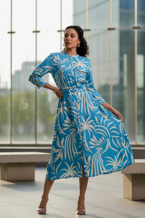 Blue Lagoon Breeze Belted Russian Silk Dress