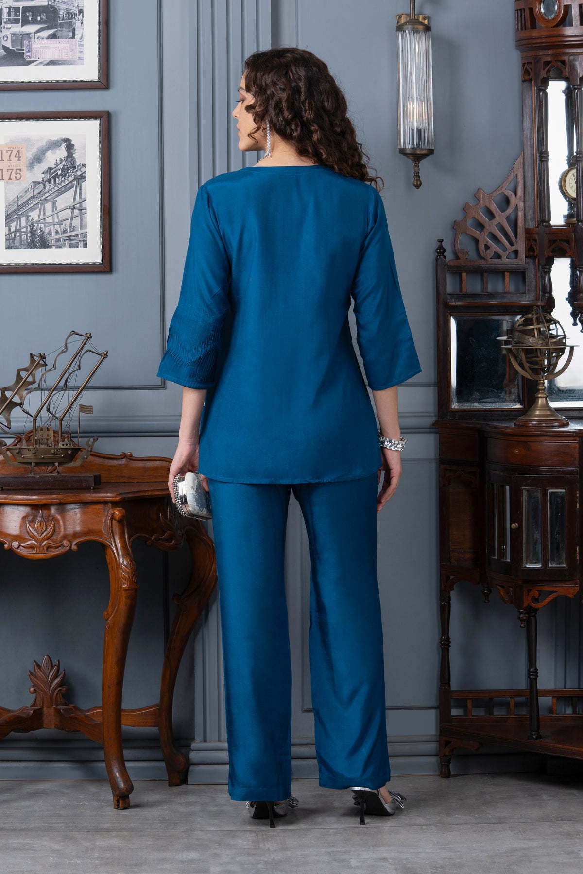 Blue Lagoon Russian Silk Co-ord Set