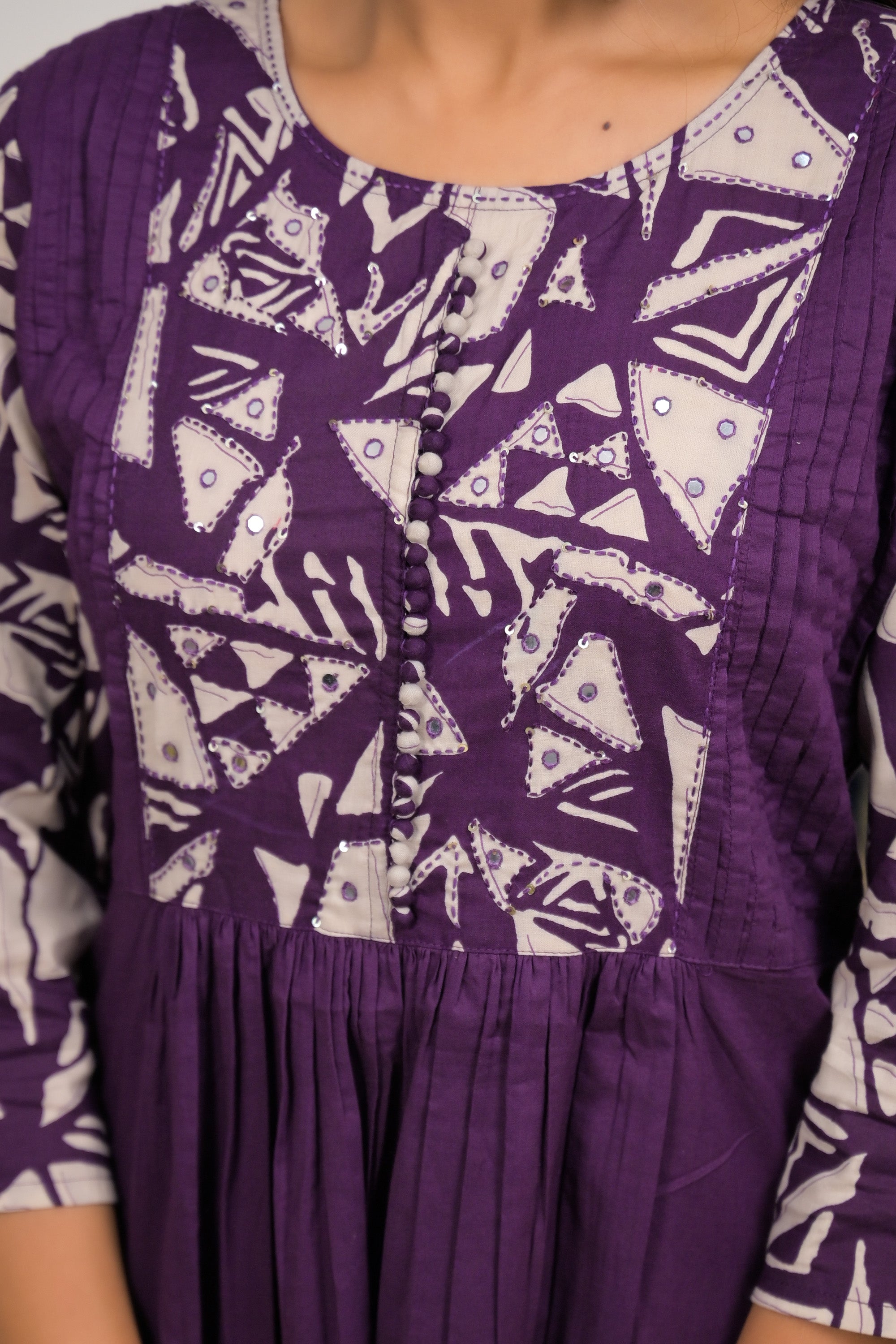 Purple Printed Cotton Kurta Set with Dupatta