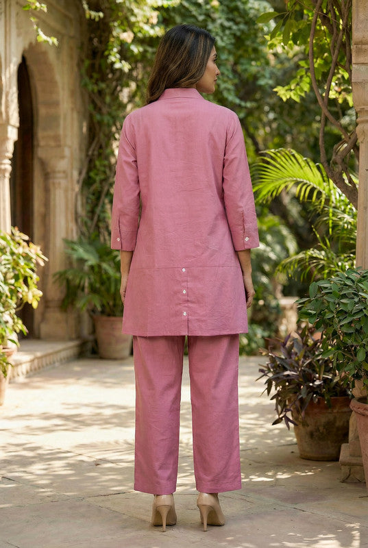 Elegant Dusty Pink Leaf Embroidered Cotton Co-ord Set