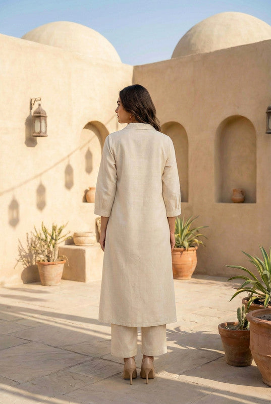 Off-White Floral Embroidered Cotton Flex Co-ord Set