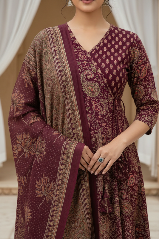 Royal Wine Ethnic Printed Kurta Pant Set
