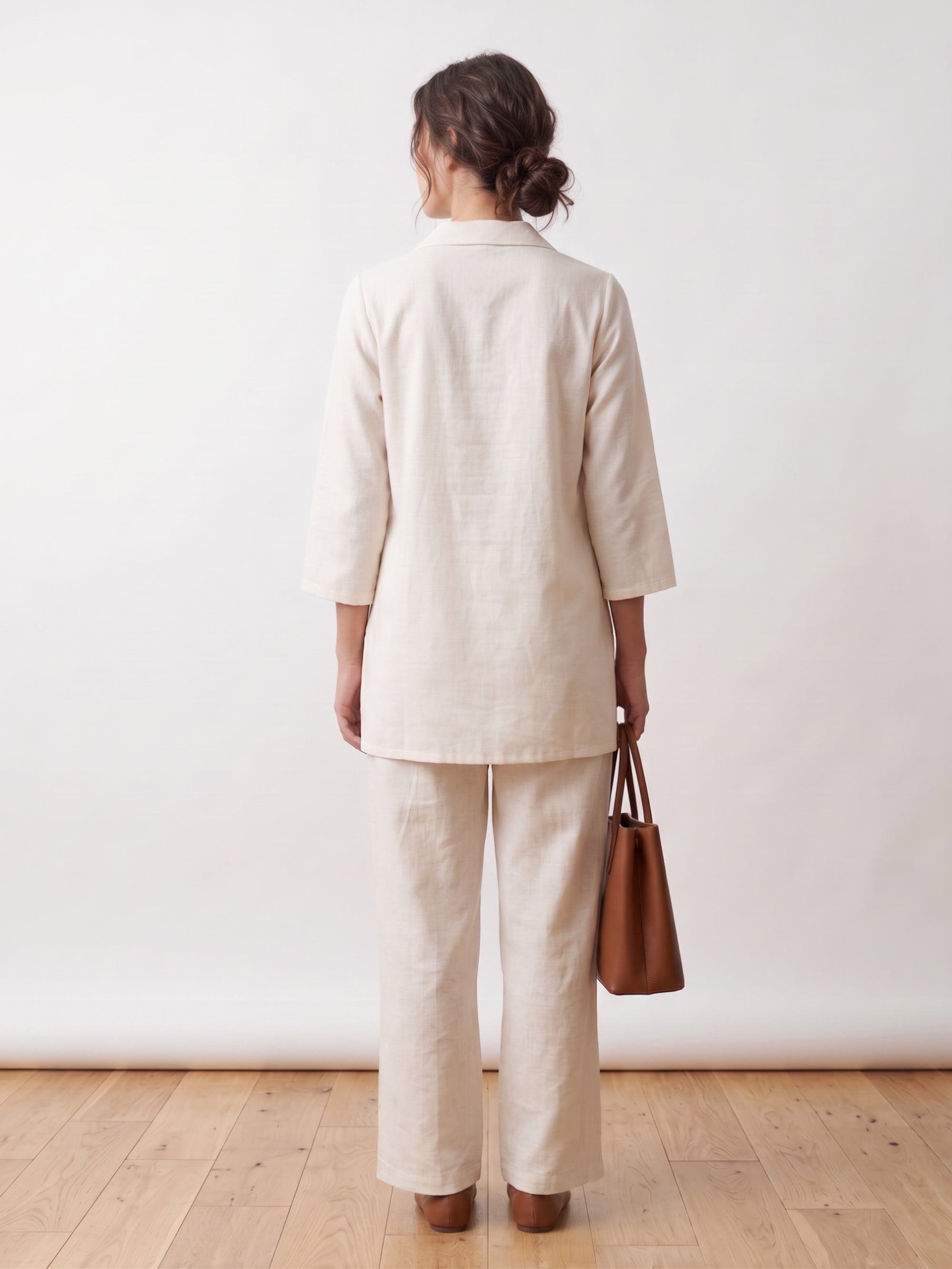 Off White Floral Embroidery Cotton Flex Co-ord Set