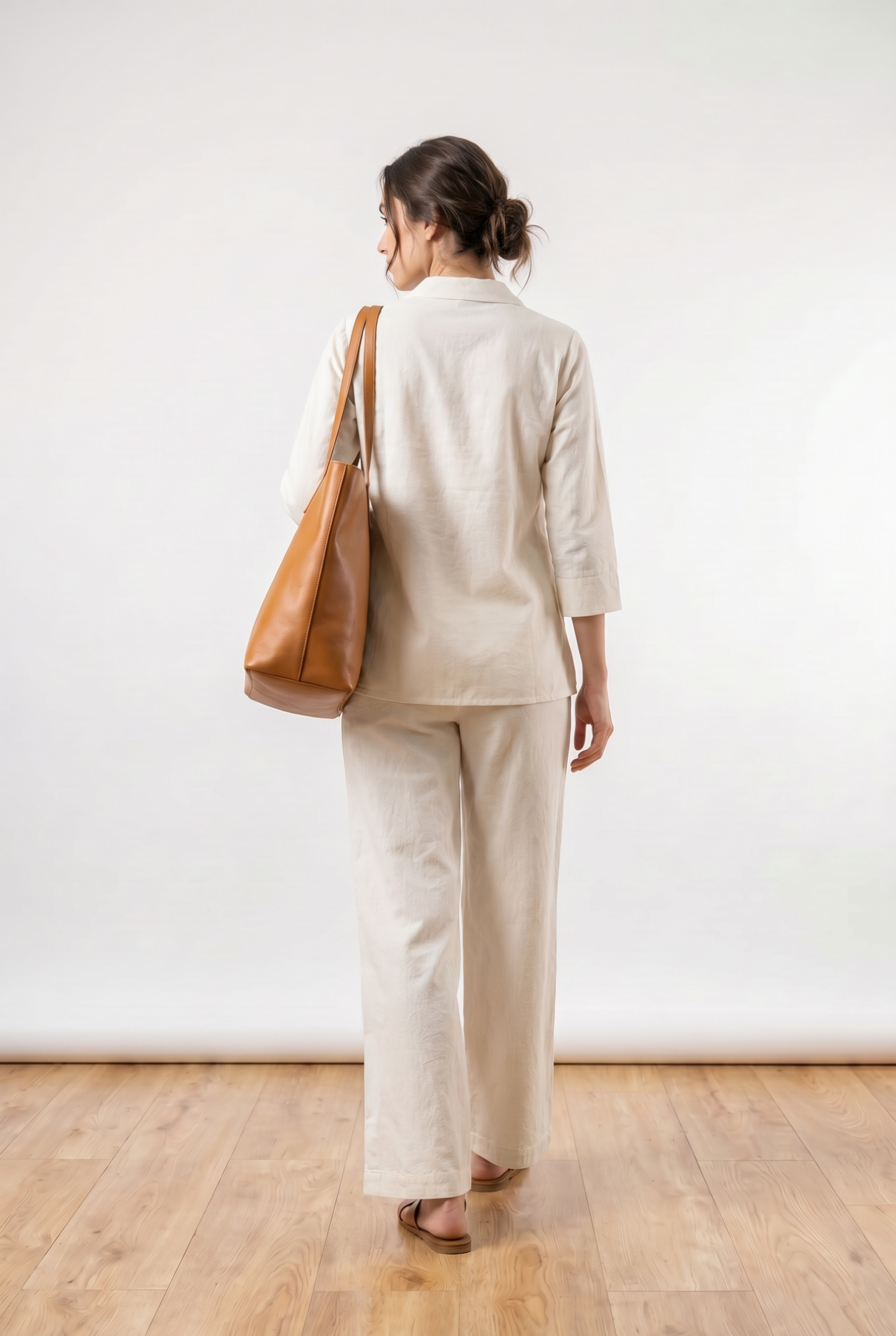 Off White Leaf Embroidered Cotton Co-Ord Set