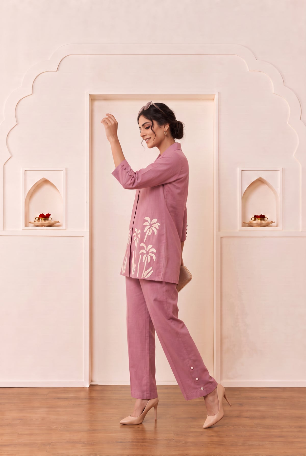 Mauve Pink Tropical Floral Cotton Flex Co-Ord Set